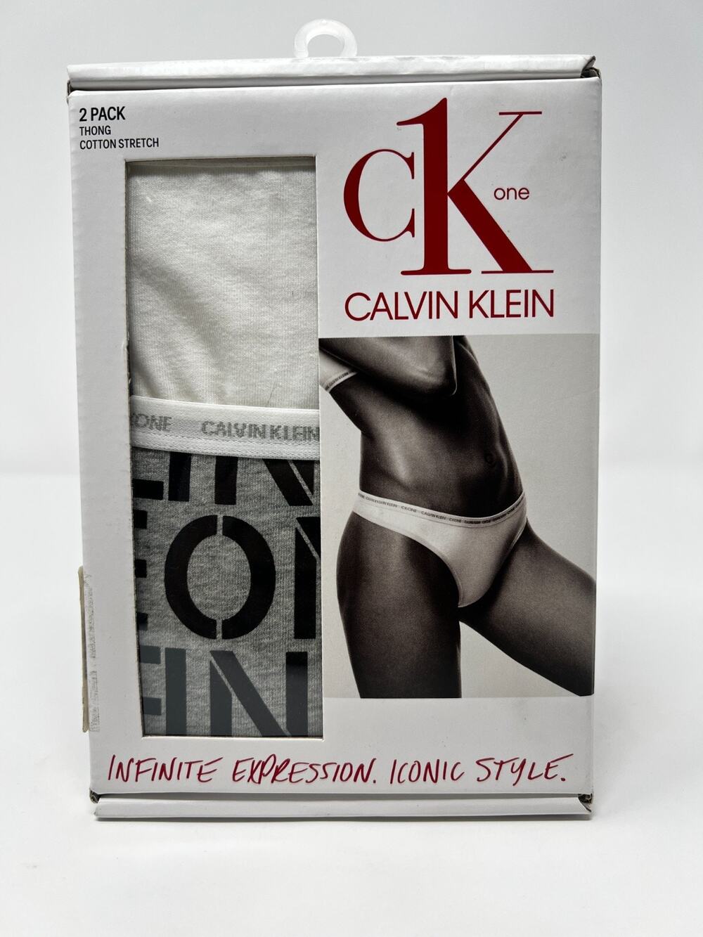 NWT Calvin Klein One Women's 2 Pack XL Cotton Thong White/Gray QD3788